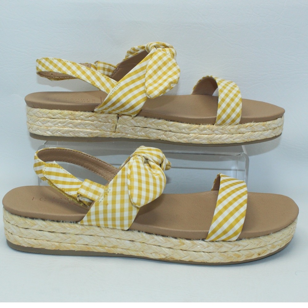 LC Lauren Conrad‎ Rosemary Yellow Gingham Platform Espadrille Sandals Womens 9